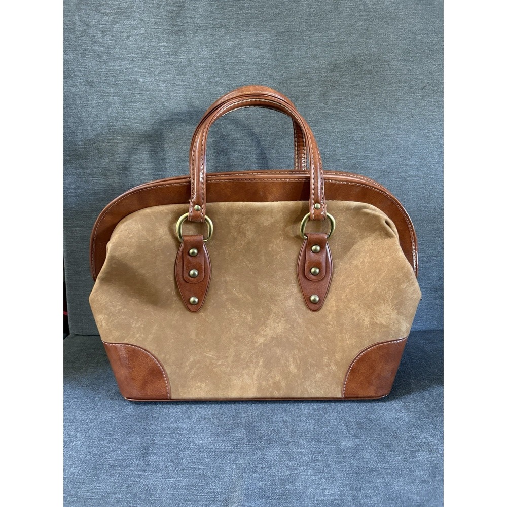Vintage Leather Dove Duffle Bag With Zipper Canvas Inside Brown‎